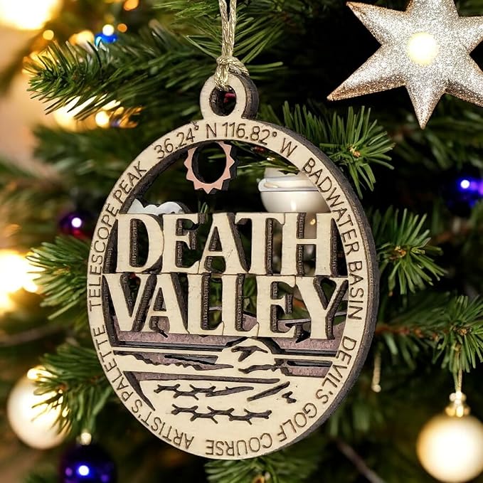 Death Valley National Park Handcrafted Wood Christmas Ornament - 3" Laser Cut Souvenir with Desert Scene