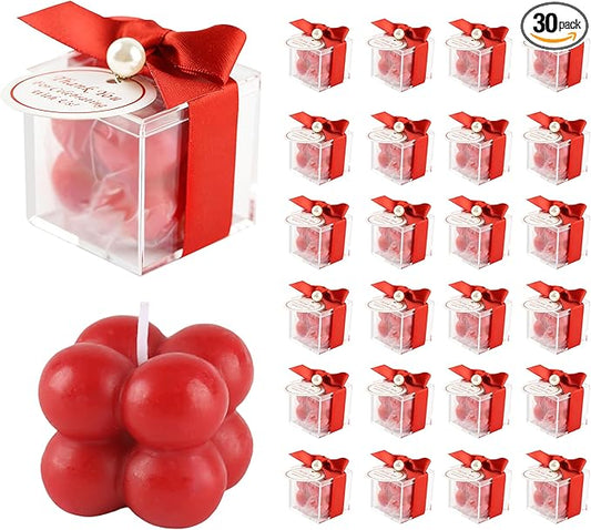 ACITHGL 30 Sets Small Bubble Candle Wedding Candles Favors for Guests Bulk Bridal Shower Favors Candles with Stylish Ribbons Thank You Cards Gifts (Shimmering Red)