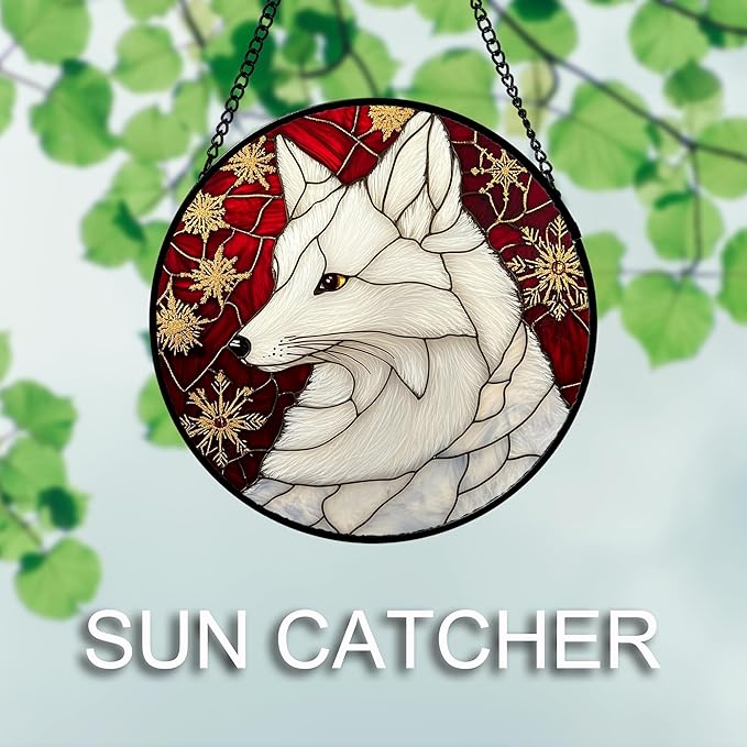 Stained Glass Window Hanging 4 Pcs Set Red Golden Snowflakes 6.3" - Christmas Elk Rabbit Suncatcher Door Garden Sun Catcher Decor Birthday for Mom Woman Nana Men