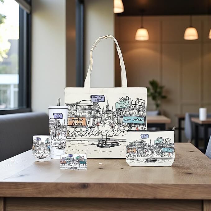Cities Around the World Artwork Cosmetic Bag Series – Designed in USA, Travel Makeup Bag with Zipper, Souvenir Gift for Women, Artwork Organizer for Purse or Toiletry (New Orleans)