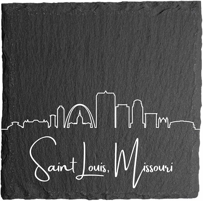 Blue Ridge Mountain Gifts -Saint Louis MO Skyline Coasters, Set of 4 - Saint Louis Missouri Souvenir, Slate Coasters with Minimalist Skyline, Housewarming Gift for Friends, Family, & Neighbors