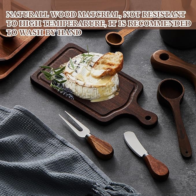 1 Set Bridal Baby Shower Cheese Prizes Wooden Square Board Gift Set Knives Forks Thank You Tags with Box for Guests for Valentines Bridal Baby Shower Housewarming (Walnut Wood)