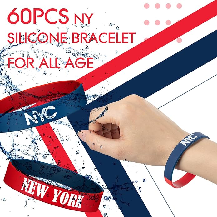 60 Pcs New York Souvenirs USA Gifts Bulk Bracelets New York State Bracelets Silicone Stretchable Bracelet, silicone Wristbands Decorations Gift Souvenirs from USA