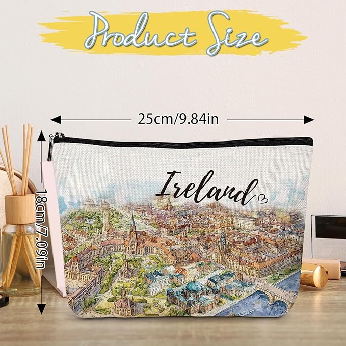 Ireland Makeup Bag Gifts - Ireland Travel Essentials, Ireland Themed Gift Cosmetic Bag, Ireland City Travel Bag with Zipper, Ireland Vocation Trip Gifts for Women Girls Traveller