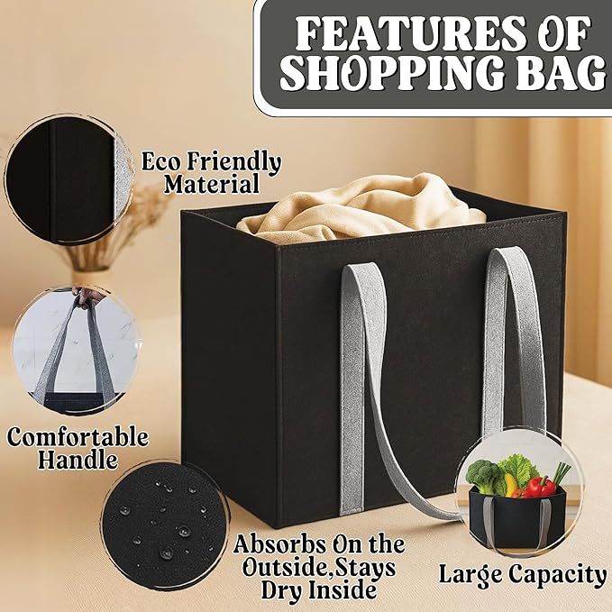 CRAFTYLINES Eco-Friendly Reusable Grocery Bags RECYCLED FROM 30 PLASTIC BOTTLES | Heavy-Duty Shopping Bags with Long Handles | Large Tote Bags, Foldable Organizer & Carry Basket For Kitchen (3 Pack)