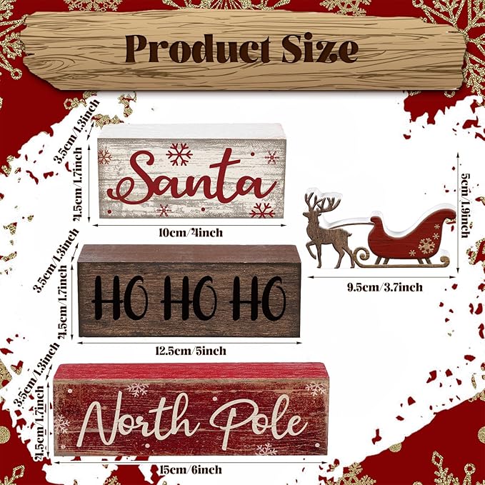4 Pcs Reindeer Christmas Table Decor Wooden Reindeer Christmas Tiered Tray Decor Xmas Centerpiece Decorative Red Deer Pulled Sleigh Block Signs Gift Farmhouse Xmas Decoration for Home Kitchen