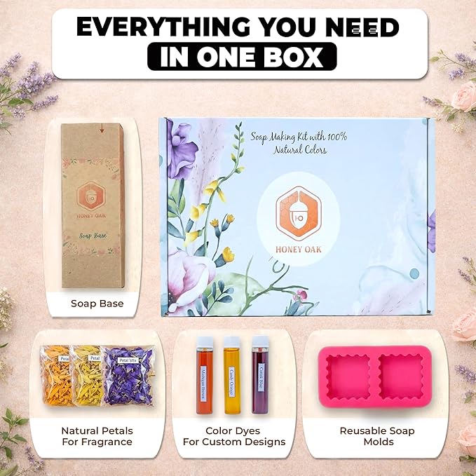 DIY Soap Making Kit Gift Set for Adults & Kids – Melt & Pour Natural Soap Kit with Shea Butter, Goat Milk & Essential Oils – Easy Craft for Beginners, Family Fun, Self-Care & Holiday Gift Set