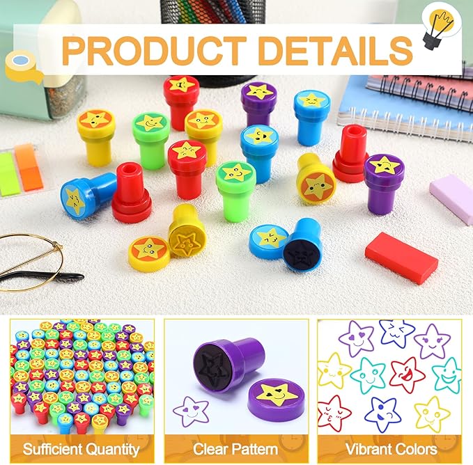 Yexiya 100 Pcs Star Stampers Mood Expressions and Comments Photosensitive Teacher Review Stamps Bulk Education Review School Prizes Supplies and Party Favors