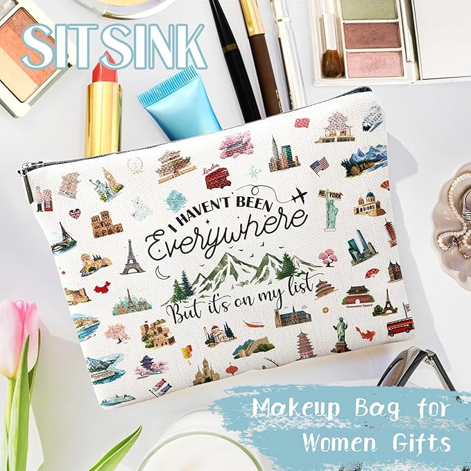 Travel Gifts Makeup Bag For Women - I Havent Been Everywhere But Its On My List Makeup Bags for Travelers Women Travel Essentials Gifts for Birthday Christmas Weddings