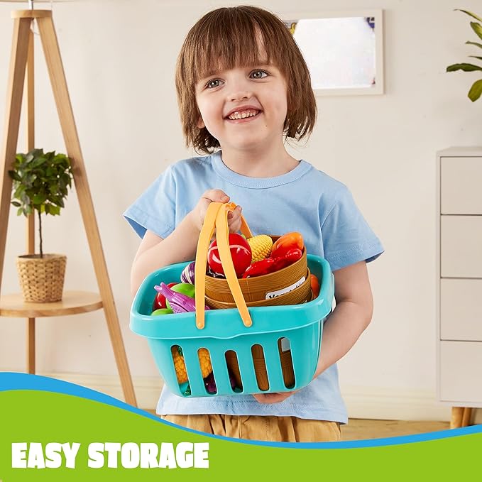 JOYIN Learning Toys Play Food Set for Toddlers, Cutting Food for Preschool Activities, Play Kitchen Accessories, Educational Toys, Color Sorting Set for Boys & Girls, Gifts for Christmas