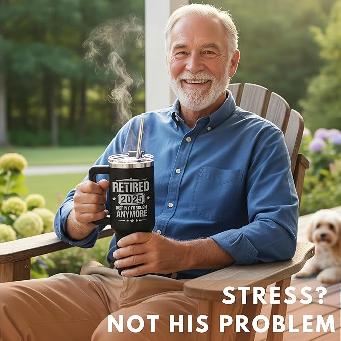 Retired 2025 Not My Problem Anymore Tumbler 40Oz, Retirement Gifts for Men 2025, Retirement Weekly Schedule Cup, Funny Retired Gifts for Men, Retiring Coffee Mug Ideas for Coworkers, Colleague, Boss