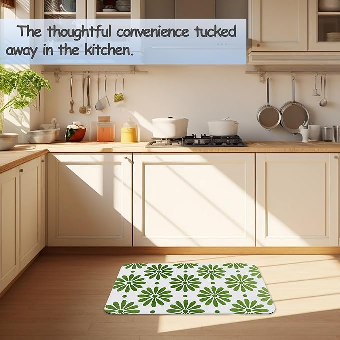 Bathroom Rug 29.5"x17",Green Flowers Bath Mat with Non-Slip Rubber Backing, Quick-Drying Absorbent Thin Floor Mat for Bathroom, Shower, Sink, or Kitchen
