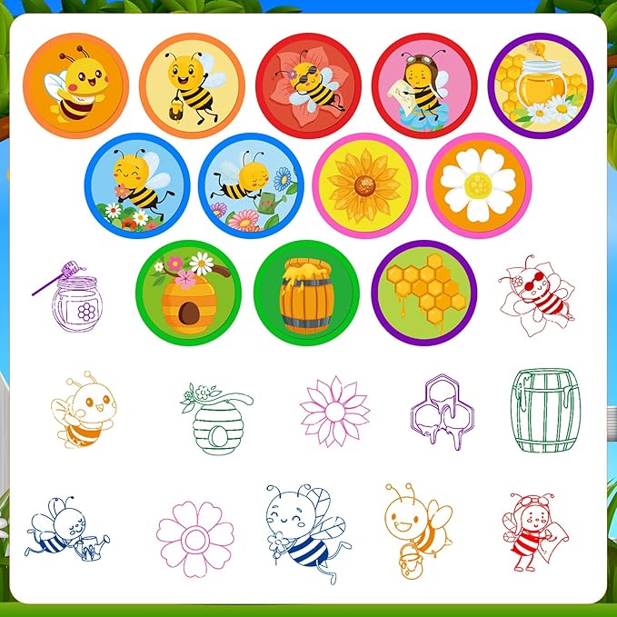 Cinrobiye 24 PCS Bee Stampers。Bumble Bee Self-Inking Stamp Set for Party Favors, Classroom Rewards, DIY Crafts, Goodie Bag Fillers, Birthday Gifts, Spring & Summer Theme Supplies