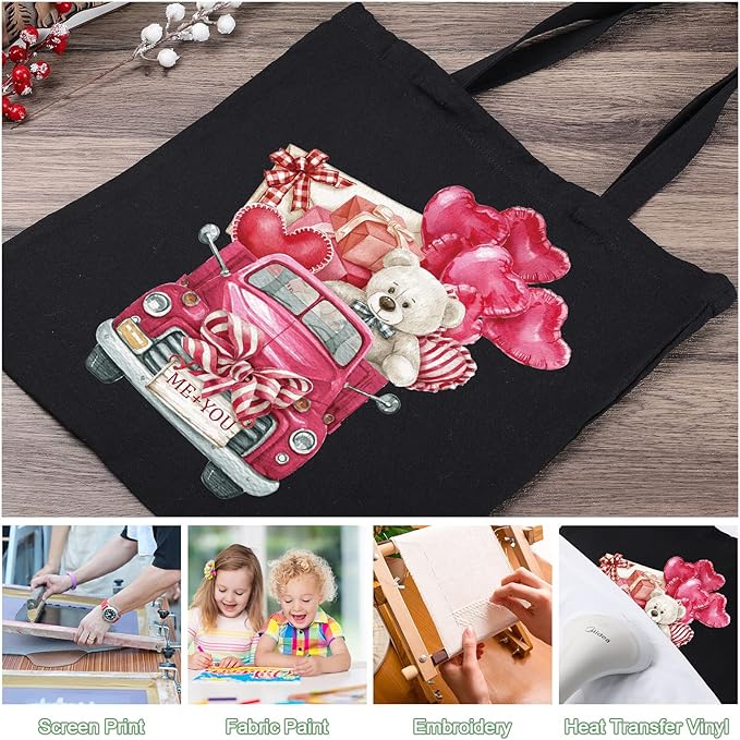 Roowest 120 Pieces Cotton Tote Bag Bulk 15 x 16 Inch Blank Canvas Tote Bags Reusable with Long Handle for Women Men DIY(Black)