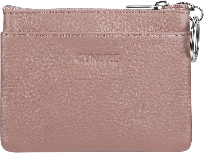 Women's Genuine Leather Coin Purse Mini Pouch Change Wallet with Keychain