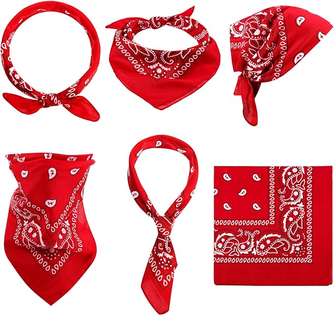 Blulu 6 Pcs Neon Color Cowboy Bandanas for Men Women Assorted Paisley Pattern Handkerchiefs 22 x 22 Inch Kids Headwrap Scarfs