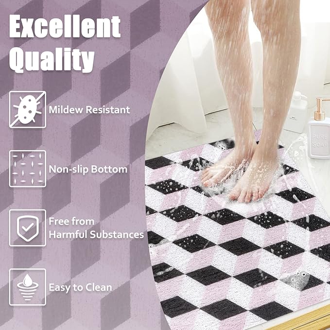 Square Shower Mat Non-Slip 24x 24 Inch, Soft Comfort Bath Mat with Drainage Holes, PVC Loofah Massage Bathmat for Shower,Tub,Bathroom,Wet Areas, Quick Drying