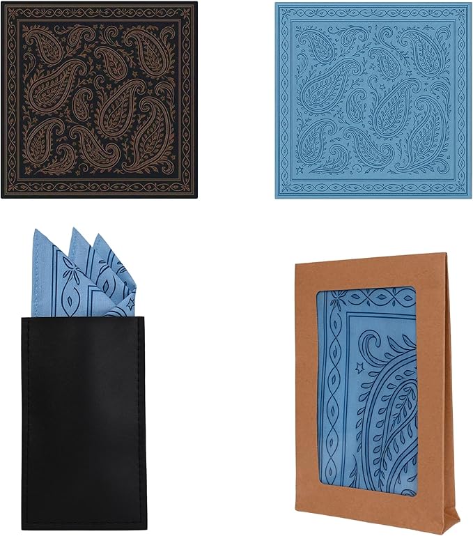 Handkerchiefs for Men, Reusable Soft Cotton Pocket Squares for Men with Holder, 12 x12 Inch