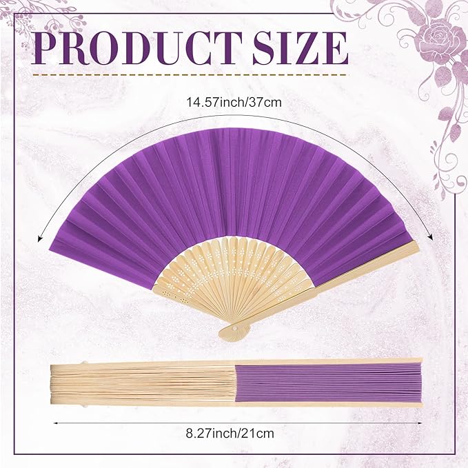 Yinkin 24 Pack Folding Fans Bamboo Handheld Folded Craft Hand Japanese Chinese Fans for Weddings Bridal Dancing Church DIY Decoration Women Gift Party Favors (Purple)