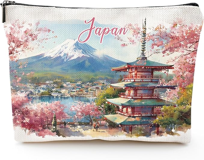 Japan Bags Travel Souvenir Gift - Japanese Gifts Mont Fuji Cherry Blossom Scenery Design Makeup Bag for Japan Enthusiasts Travelers, Japanese Pouch Travel Essentials Must Have