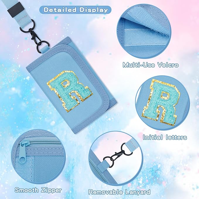 Gifts for Girls 3 4 5 6 7 8 9 10 11 12 Years Old Kids Wallet Cute Initial Coin Purse Toddler Wallet with Magic Sticker (Blue, R)