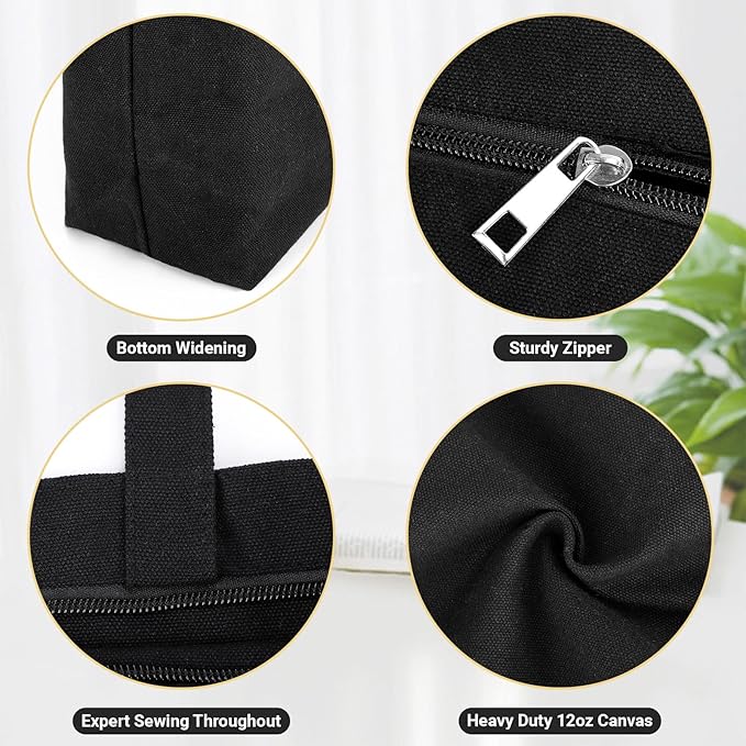 Segarty Canvas Tote, 3 Pack 20x15.7 Black Canvas Shopping Bags for Women, Reusable Natural Cotton Bag Aesthetic with Shoulder Strap, Bulk for DIY, Grocery Shopping, Beach, Travel，Gift