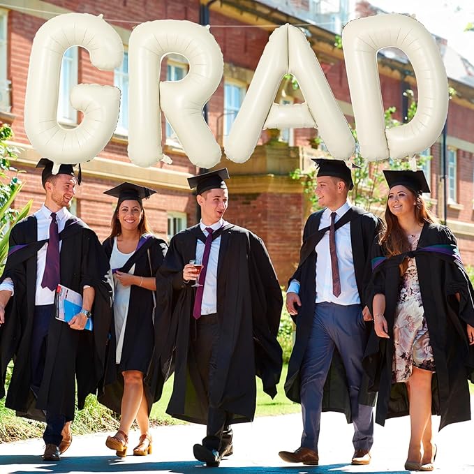 40 Inch Beige GRAD Balloons for Graduation Party Decorations, Large Cream White Sand Grad Balloons Letter, Ivory Alphabet Grad Banner Sign for Class of 2025 Congrats Grad Party Decor Supplies