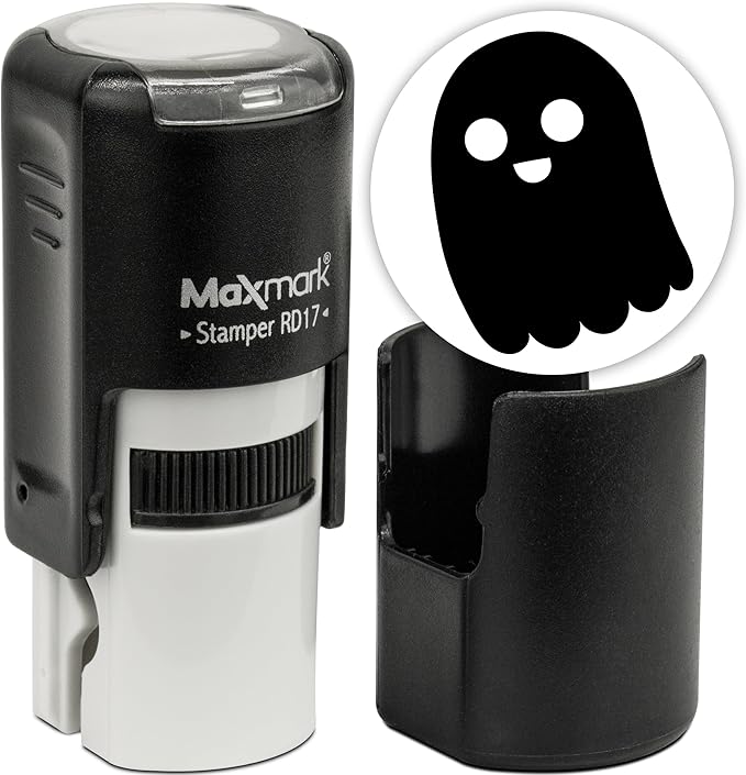MaxMark Round Self Inking Halloween Stamp - Ghost - Black Ink