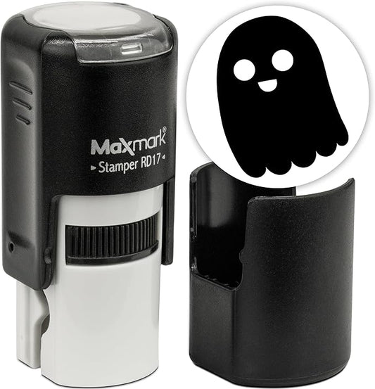 MaxMark Round Self Inking Halloween Stamp - Ghost - Black Ink