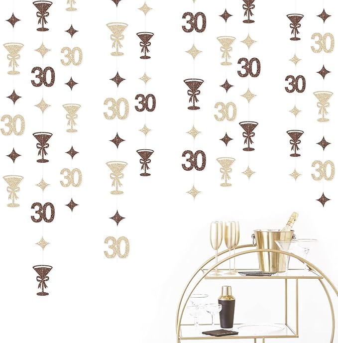 Champagne Gold Brown 30th Birthday Decorations Espresso Martini Garland Streamer Banner Decor for Women A Tini Bit Older Martini Birthday Cheers to 30 Years Happy 30th Anniversary Bar Party Supplies