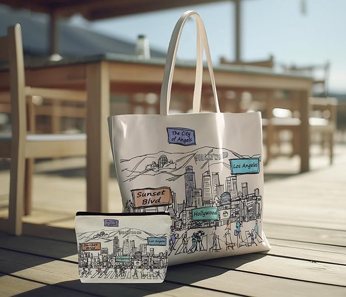 Cities Around the World Artwork Cosmetic Bag Series – Designed in USA, Travel Makeup Bag with Zipper, Souvenir Gift for Women, Artwork Organizer for Purse or Toiletry (Los Angeles)