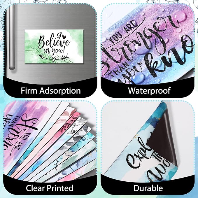Xuhal 60 Pcs Inspirational Magnets Bulk Rectangle Positive Affirmation Magnets Decals Decorative Inspiring Quotes Fridge Magnetic Stickers for Adults Students Team Motivational Gifts (Watercolor)