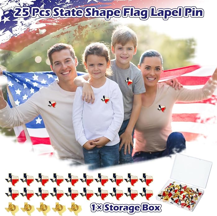 25 Pcs USA State Lapel Pins Bulk Texas California Florida Tennessee South Carolina Patriotic Traveler Souvenir Gifts