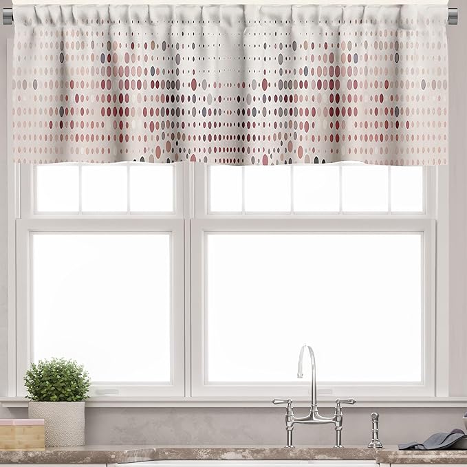 Ambesonne Pastel Valance & Tier Curtain 3 pcs Set, Pastel Abstract Botanical Ornament with Halftone Dots Delicate Meadow, Window Treatments for Kitchen Room Decor, 55" x 30", Blush Lilac and Eggshell