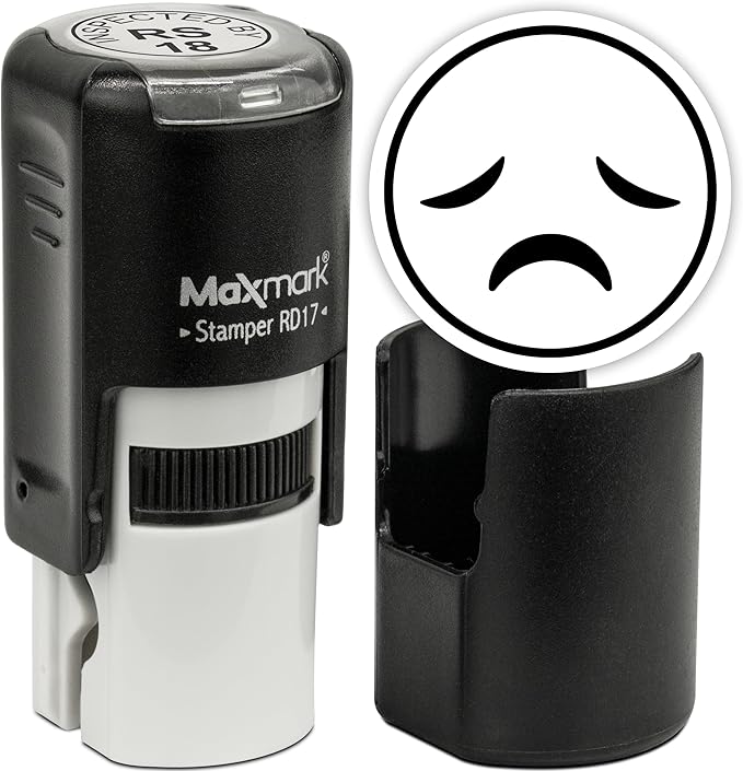 MaxMark Round Self Inking Emoji Stamp - Sad - Black Ink