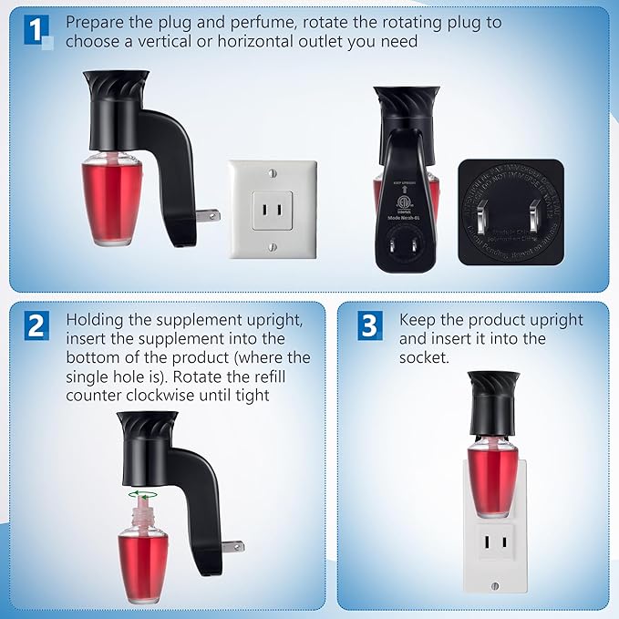 4 Pcs Wall Fragrance Plug with Night Light Compatible with Bath and Body Works WallFlower Refills (No Fragrance Included), ETL Certified, Rotatable Scent Control Plug for Home/Office (Black)