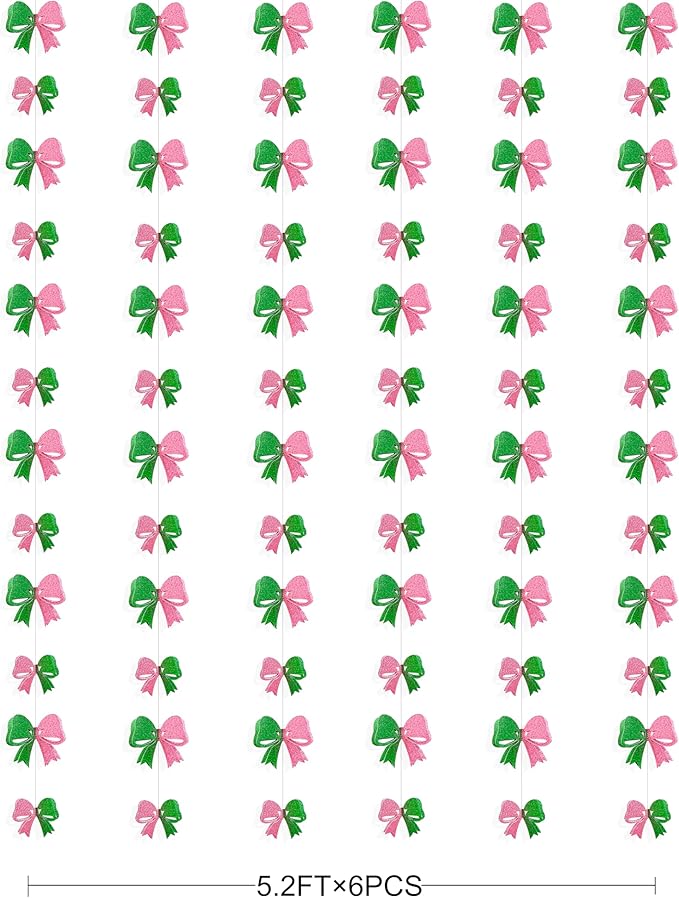 6PCS Pink and Green Party Decorations 3D Green Pink Conquette Bow Garland Witch Party Decorations Double Layer Bow Banner Streamers for Girls Witch Kids Wizard Birthday Baby Shower Decor Supplies