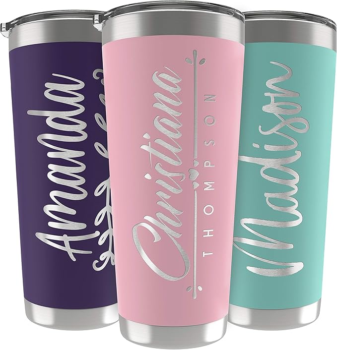 Personalized Gifts For Women - 30 Oz. Custom Tumblers w/Lid, Light Pink - Insulated Travel Coffee Mugs - Optional Straw Set, Stainless Steel Double Wall Coffee Tumbler, Personalized Cups