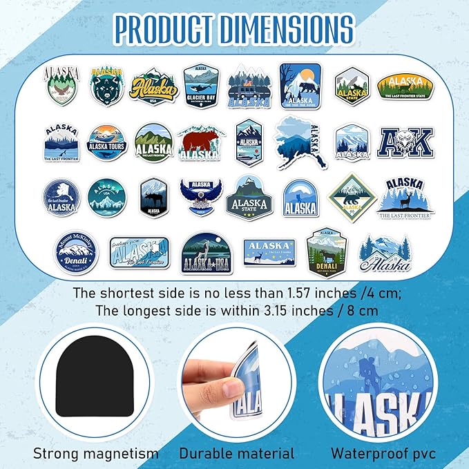 Konohan 30 Pcs Alaska Souvenirs Gifts Alaska Magnet for Refrigerator City Magnetic Refrigerator Stickers for Home Decoration
