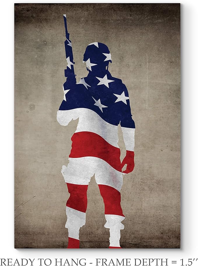 Renditions Gallery Canvas Military Wall Art Modern Paintings & Prints Decorations Victorious Flag Draped Veteran Modern American Heroes Wall Hanging for Bedroom Office Kitchen - 36"x48" LT25