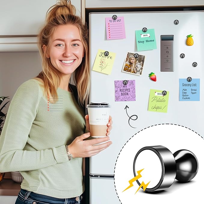 FINDMAG Magnets Refrigerator, Powerful Neodymium Refrigerator Magnet, Bulk Strong White Board Magnets Set Adults, Decorative Locker Magnet for Map, Locker, Workshop, Kitchen, Office, 48 Pack (Black)