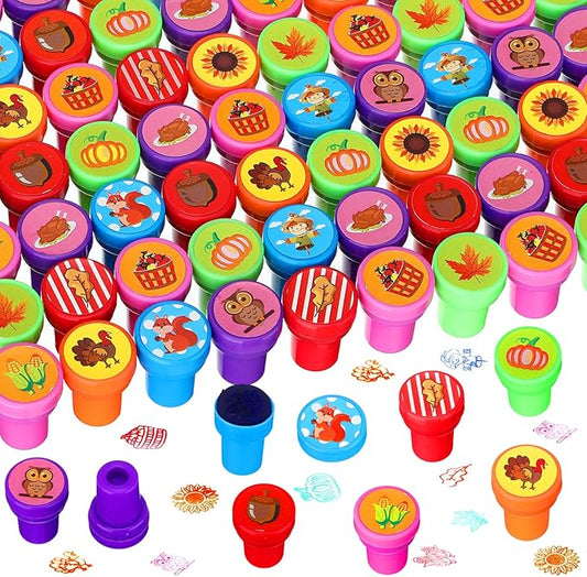 Geelin 100 Pcs Fall Stampers for Kids - Autumn Self Ink Stamps Bulk Thanksgiving Party Favors Assorted Kids Stamps Fall Toys for Party Gift Goody Bag Filler Treats, Classroom Rewards