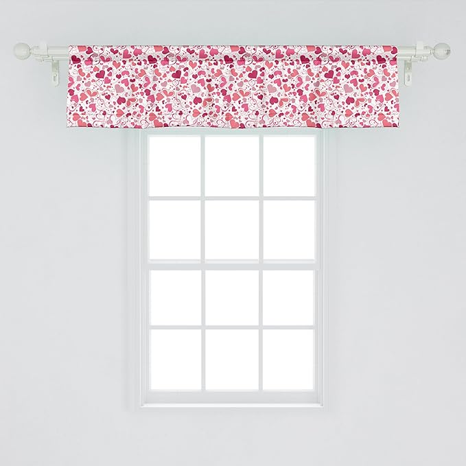 Ambesonne Love Window Valance Pack of 2, Abstract Sentimental Composition with Big Little Hearts in Pink Colors Curly Soft, Rod Pocket Curtain Valances for Kitchen Bedroom, 42" X 12", Magenta