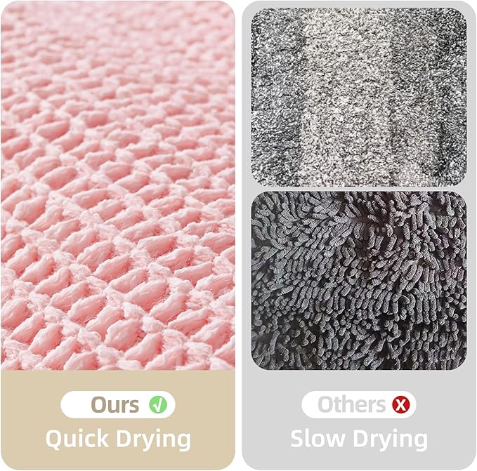 Light Peachy Pink Bathroom Rugs, Waffle Bath Mat Non Slip Washable Quick Dry Cute Bath Mat Boho Farmhouse Bathroom Decor, 30"x20" Light Peachy Pink