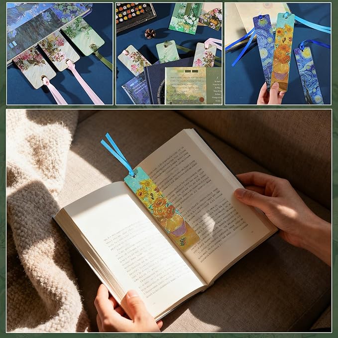 2Pcs Oil Painting Bookmarks for Women, Bookmarks Set for Book Lover, Book Marks for Reading, Vintage Book Marks for Kids Students Classroom Gift for Teacher The Starry Night & Sunflowers