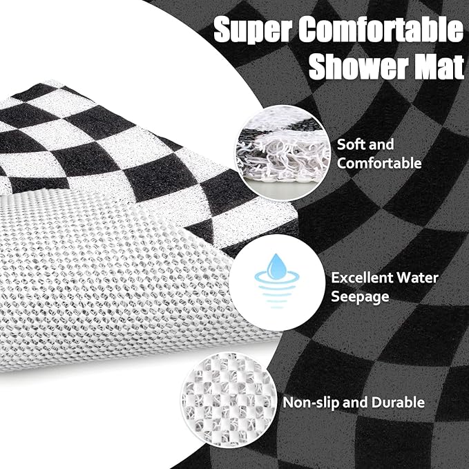 Square Shower Mat Non-Slip 24x 24 Inch, Soft Comfort Bath Mat with Drainage Holes, PVC Loofah Massage Bathmat for Shower,Tub,Bathroom,Wet Areas, Quick Drying