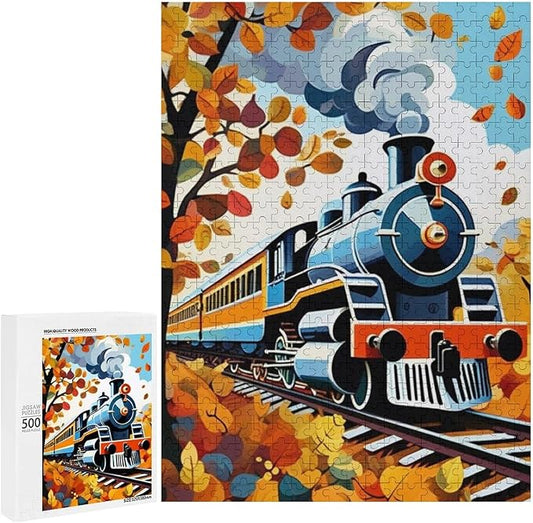 Puzzles for Adults 500 Pieces Wooden Jigsaw Puzzle - Maple & Steam Train Theme Puzzle，Party Games，Family Toys，Educational Puzzles，Stress Relief Wooden Puzzle，Gifts for Family，Colleagues and Friends