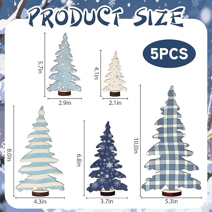5 Pcs Wooden Christmas Tree Tabletop Decorations, Winter Tiered Tray Decor for Table Shelf Mantel Office, Small Christmas Tree for Farmhouse Table Decor