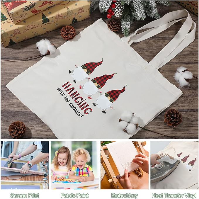 Roowest 120 Pieces Cotton Tote Bag Bulk 15 x 16 Inch Blank Shopping Cloth Bags Reusable with Long Handle for Women Men DIY(Beige)