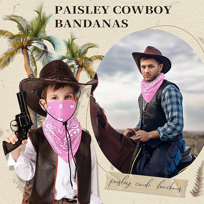 Blulu 6 Pcs Neon Color Cowboy Bandanas for Men Women Assorted Paisley Pattern Handkerchiefs 22 x 22 Inch Kids Headwrap Scarfs